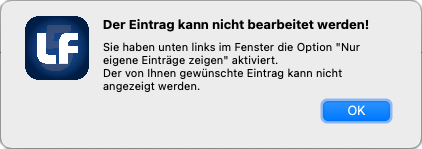 Meldung bei Buchungen, die wegen der Option «Nur eigene Einträge zeigen» nicht angezeigt werden