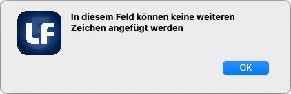 Meldung zur Feldkontrolle bei zu langen Eingaben