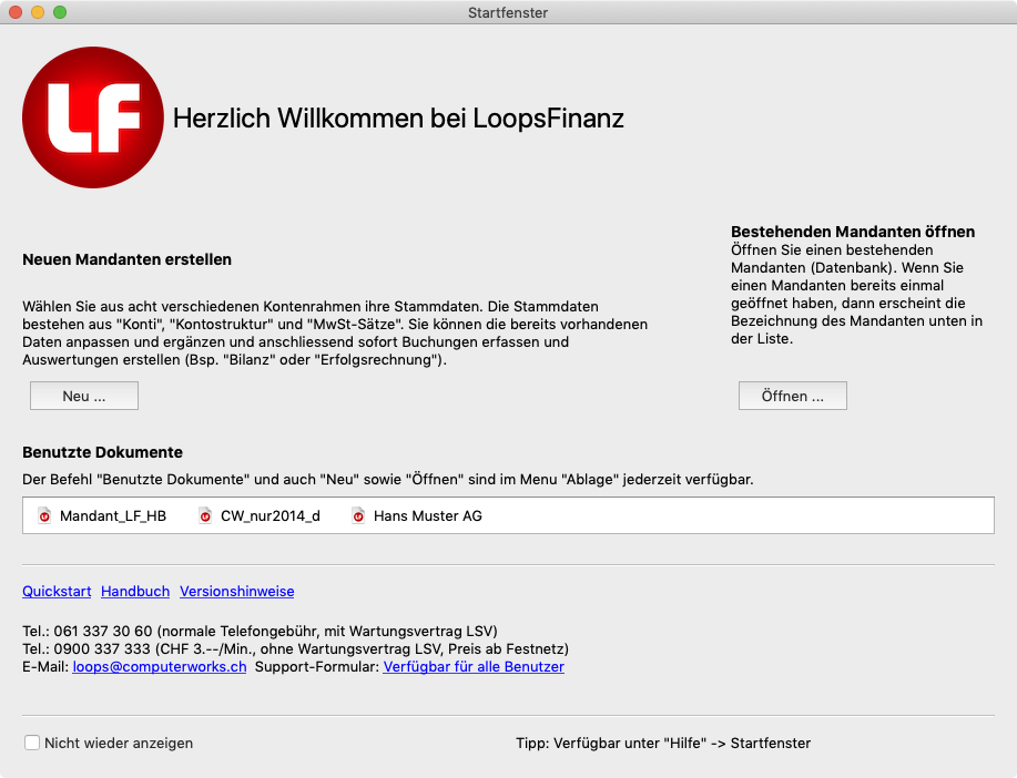 Startfenster von LoopsFinanz