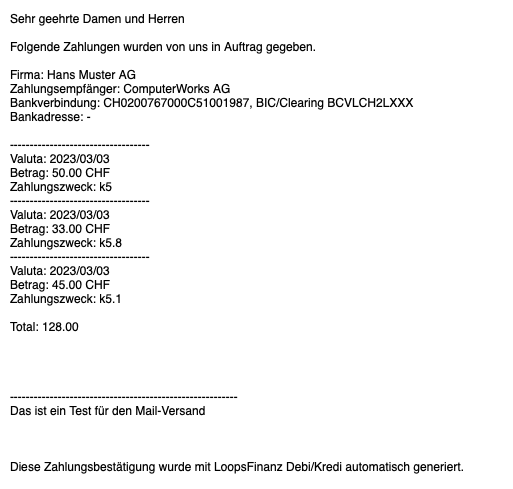 Beispiel einer Zahlungsbestätigung per E-Mail