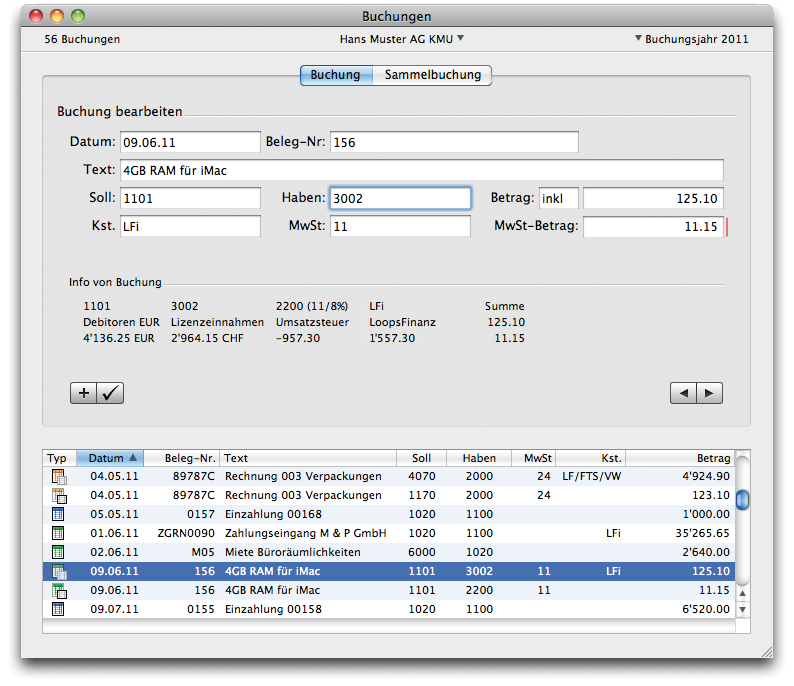 Fenster Buchungen in LoopsFinanz
