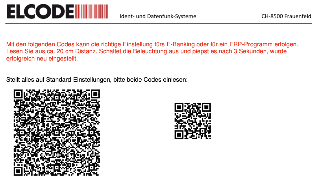 Swiss QR Reader Standard-Einstellungscode
