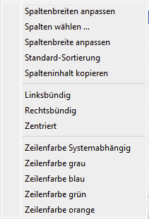 Kontextmenü Spaltenausrichtung in LoopsFinanz