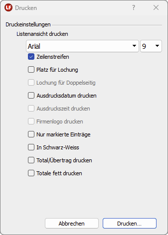 Druckeinstellungen in LoopsFinanz
