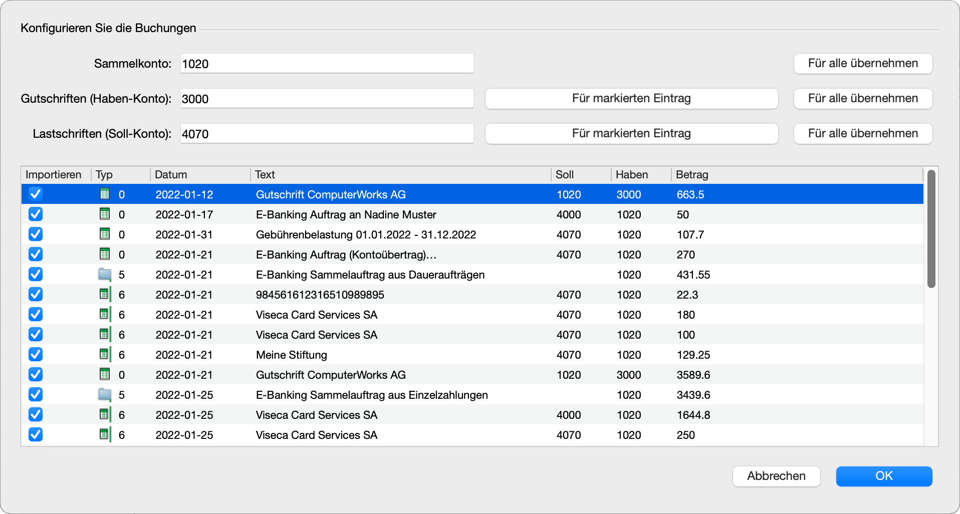 Importfenster für camt-Dateien in LoopsFinanz