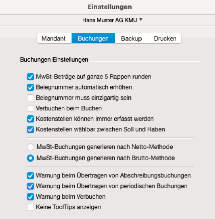 Einstellungen Buchungen in LoopsFinanz
