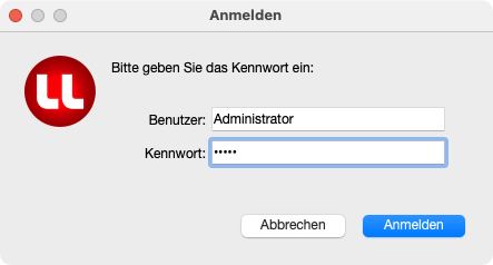 Anmeldefenster in LoopsLohn mit Kennwortabfrage