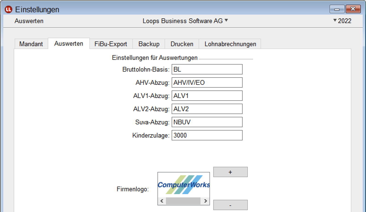 Einstellungen Auswerten in LoopsLohn