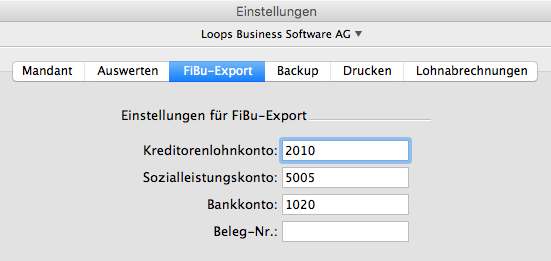 Einstellungen Fibu-Export in LoopsLohn