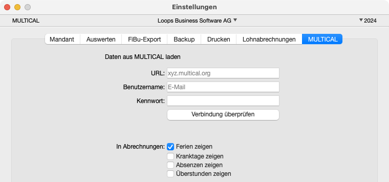 Einstellungen MULTICAL in LoopsLohn