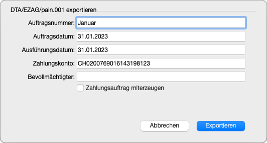 Dialogfenster ZA/ISO-Export für Zahlungsaufträge