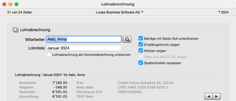 Filterbereich der Lohnabrechnung in LoopsLohn