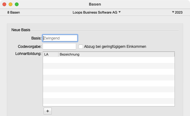 Neue Basis anlegen mit Lohnarten-Zuweisung