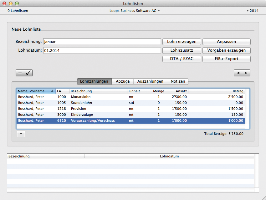 Vorschuss in der Lohnliste erfassen