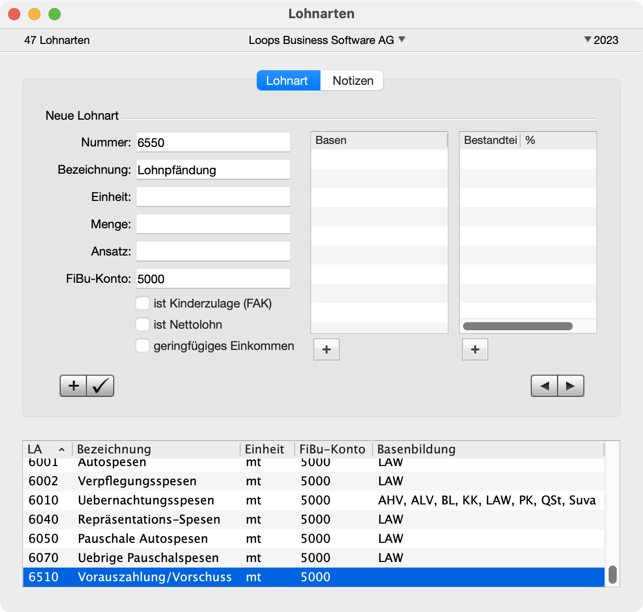 Lohnart für Lohnpfändung in LoopsLohn erfassen