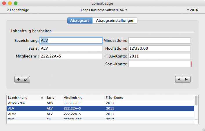 ALV Abzugsart mit Höchstlohn in LoopsLohn