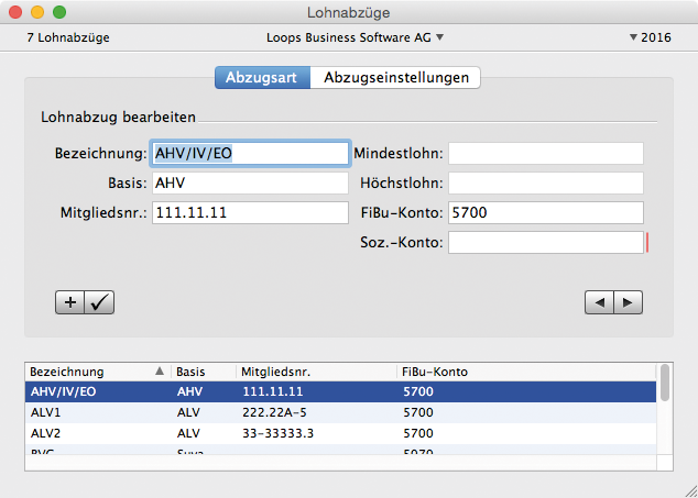 Fenster Lohnabzüge mit Bereich Abzugsart in LoopsLohn