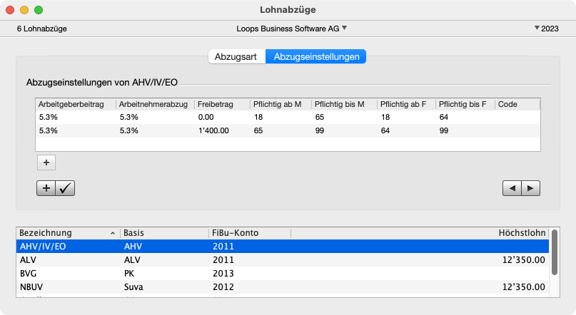 AHV-Freibetrag Einstellungen im Fenster Lohnabzüge