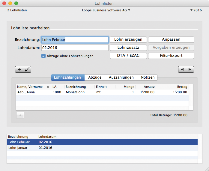 Lohnlisten mit zwei Monaten für AHV-Freibetrag-Berechnung