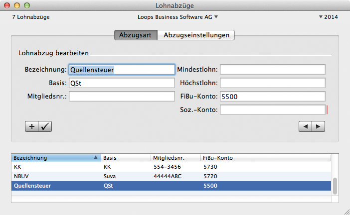 Lohnabzug Quellensteuer im Fenster Lohnabzüge