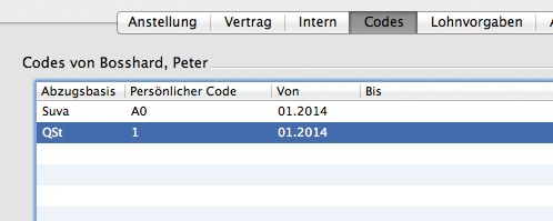 Persönlicher Code für Quellensteuer in Anstellungen