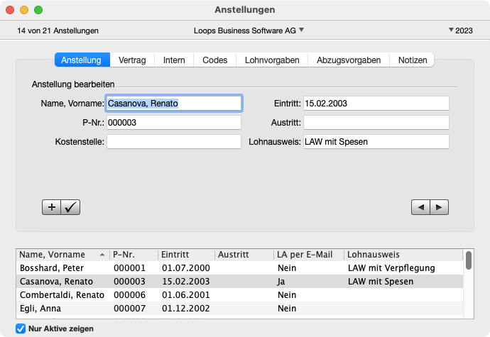 Fenster Anstellungen mit Bereich Anstellung in LoopsLohn