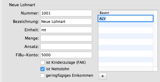 Basenzuweisung zu einer Lohnart im Assistenten