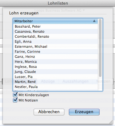 Fenster Lohn erzeugen mit Mitarbeiterauswahl
