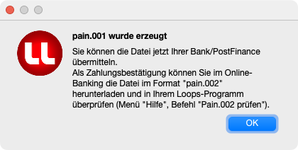 Bestätigung nach erfolgreichem Export des Zahlungsauftrags
