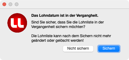 Meldung beim Speichern einer rückwirkenden Lohnliste