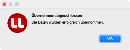 Bestätigung der erfolgreichen Datenübernahme