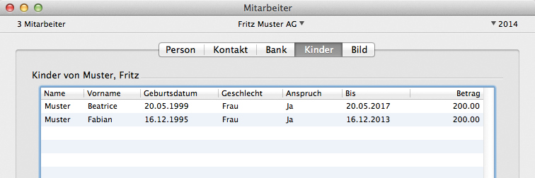 Bereich Kinder mit Kinderzulagen-Einstellungen in LoopsLohn