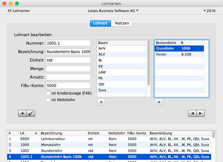 Neue Lohnart mit Grundlohn als Basis in LoopsLohn